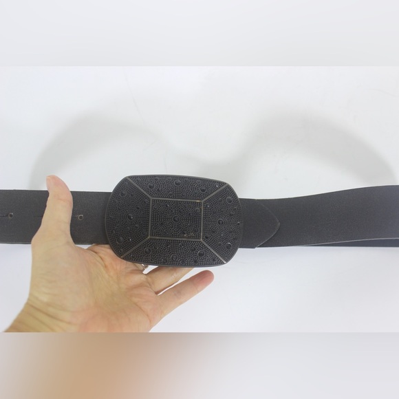Distressed Black Leather Belt with Black Rhinestone Sparkly Large Buckle - Picture 8 of 10